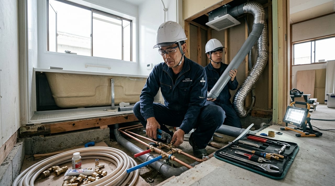 ユニットバス(システムバス)の配管工事手順と費用|給排水・換気接続の注意点