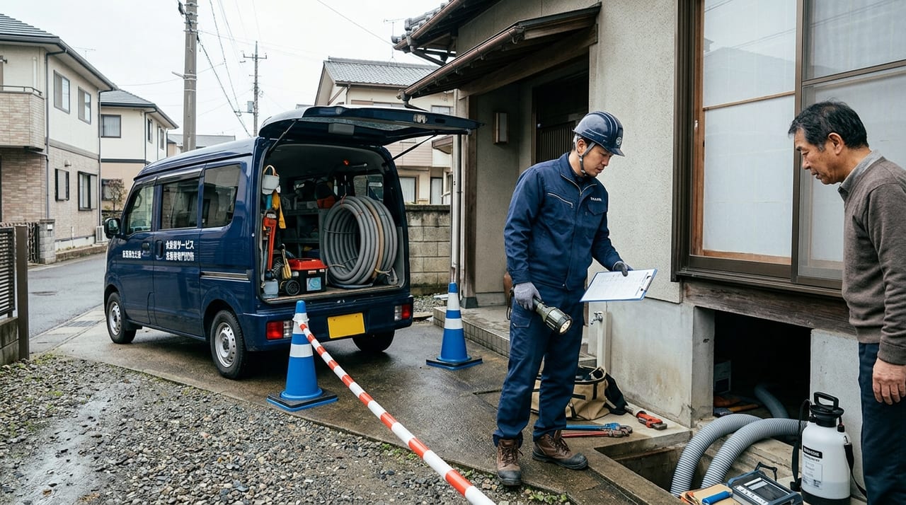 床下浸水・水害後の排水管消毒と配管点検の手順｜感染リスクを防ぐ復旧作業ガイド のメインビジュアル