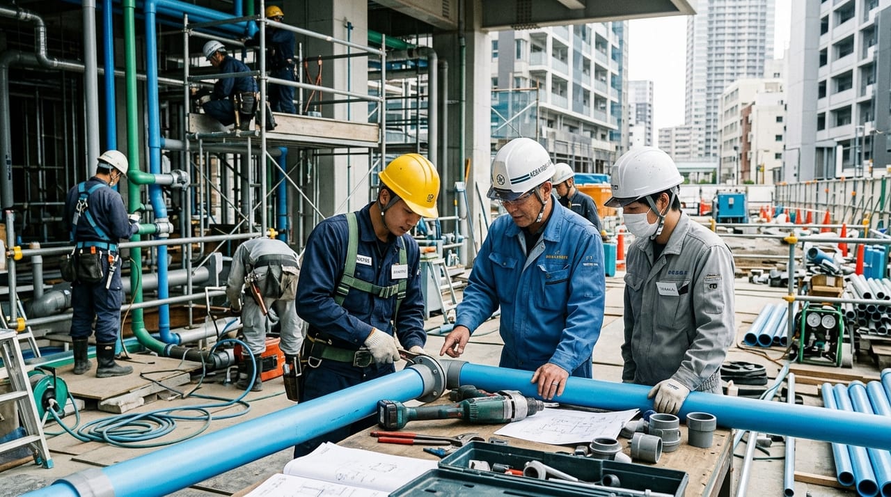 外国人技能実習生・留学生を受け入れる配管工事業の運営ガイド｜採用・教育・労務管理・安全教育 のメインビジュアル